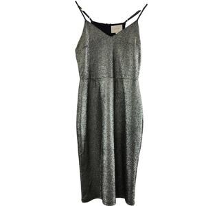 Skies Are Blue Gold Metallic Halter Midi Cocktail/Party Dress Size Small